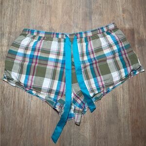 Secret Treasures Plaid High Pajama Shorts with Blue Satin Ribbon